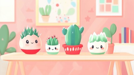 Poster - Cactus Arrangement on a Stylish Table