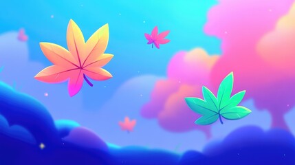 Aufkleber - Abstract background featuring floating maple leaves against a blurred backdrop