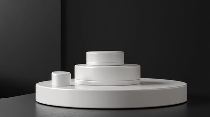 Aufkleber - 3D white podium rendering for cosmetic product display on black background