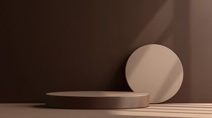 Aufkleber - Brown podium set against a brown backdrop Minimalistic mockup background suitable for product display 3D rendering