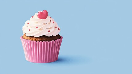 Poster - 2D cartoon style image of a cupcake set against a blue backdrop