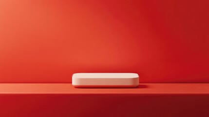 Aufkleber - Abstract background featuring a rectangular podium on a vibrant red surface suitable for showcasing cosmetic products in a mock up presentation