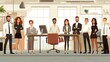 © Somboon - Office staff vector set, with characters in different business roles collaborating in an open workspace