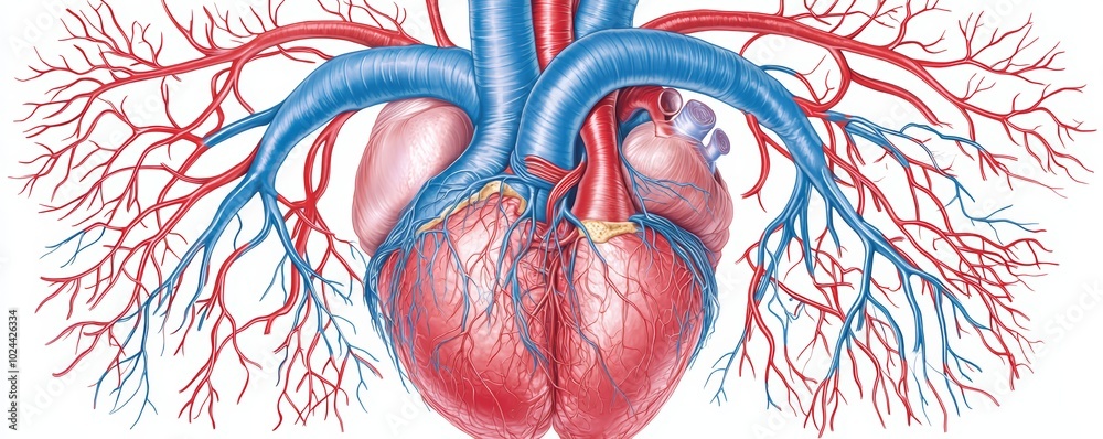 A detailed view of the heart's aorta and pulmonary artery, showing how ...