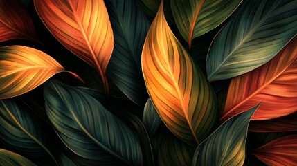 Poster - A close up of a leafy plant with a variety of colors including green, yellow