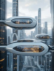 Poster - advanced ai society, urban innovation, holographic technology, futuristic design