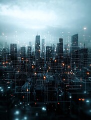 Poster - ai world, interconnected networks, digital landscapes, futuristic city