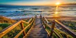 © suchetpong - Low angle view of stairs descending into the pacific ocean during sunrise