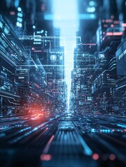 Poster - futuristic ai society, digital metropolis, innovative technology, holographic interfaces