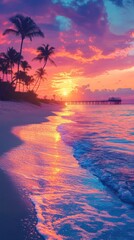 Poster - A beautiful sunset over the ocean with palm trees in the background