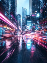Poster - ai urban landscape, digital networks, futuristic technology, neon holograms