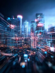 Poster - ai metropolis, digital innovation, futuristic city, neon holograms