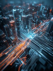 Poster - Smart AI society, digital cityscape, advanced technology, futuristic design