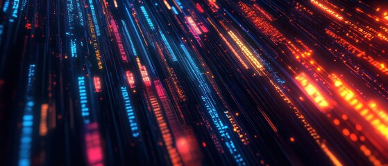 Abstract background of glowing lines and streaks in blue, orange