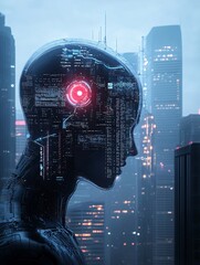 Poster - smart ai city, digital innovation, futuristic infrastructure, holographic society