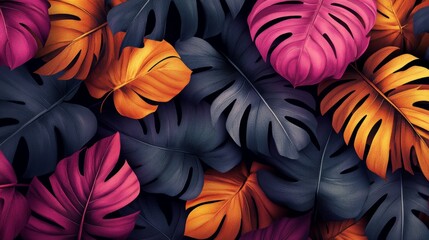 Poster - A colorful image of leaves with a black and orange leaf in the middle