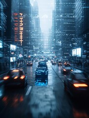 Poster - ai-powered urban environment, futuristic city, innovative technology, holographic displays