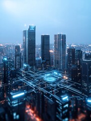 Poster - Futuristic cityscape, AI governance, digital control, holographic interfaces