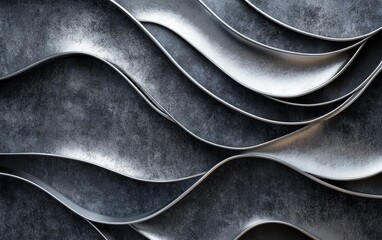 Wall Mural - Abstract metallic waves create a dynamic and textured surface, evoking movement and depth.