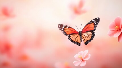 Poster - A butterfly emerging from its chrysalis, wings unfurling against a vibrant floral background, symbolizing the beauty and wonder of transformation.