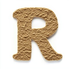 A textured letter 'R' made of a sandy material, showcasing a unique design element.