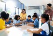 © YiuCheung - Students gathered around a table, working on a project with a teacher, demonstrating hands-on learning.