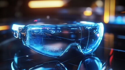 Leinwandbilder - Futuristic Goggles with Glowing Blue Lines and Data Display