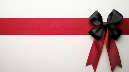 Elegant Red Ribbon with Black Bow on White Background