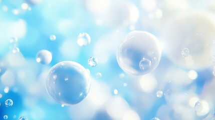 Poster - delicate water bubbles floating gently in bright blue liquid, creating a refreshing and serene atmos