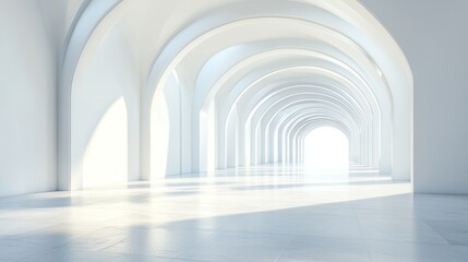 Poster - A spacious, minimalistic interior with arched ceilings and soft lighting.