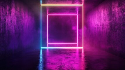 Poster - Neon Glowing Frames on a Grungy Purple Wall