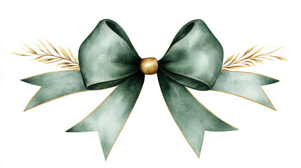 Wall Mural - beautiful green bow with elegant golden accents and delicate foliage, perfect for festive decorations and holiday themes. This ornate design adds touch of sophistication to any celebration