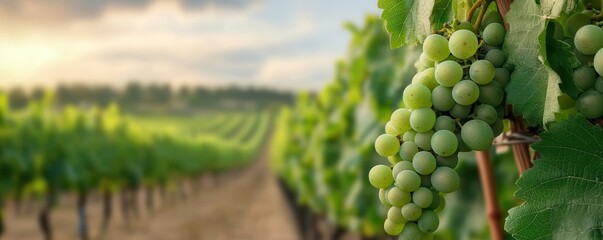 Vineyard landscape during the seasons, with vines dormant in winter, budding leaves in spring, heavy with grapes in summer, and harvested fields in autumn