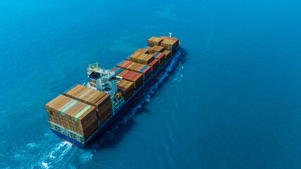 aerial view of the freight shipping transport system cargo ship container. international transportat