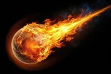 Macro fire comet isolated on black flame ball fireball