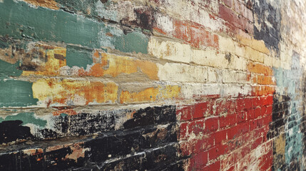 Exploring Urban Textures: A Close-Up of a Colorful Weathered Brick Wall Showcasing Layers of History and Artistic Expression