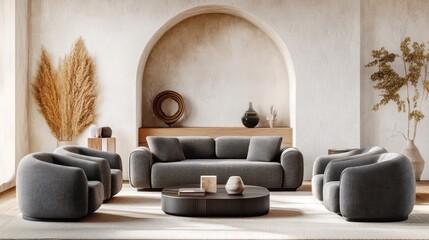Poster - A modern living room featuring comfortable gray furniture and decorative elements.