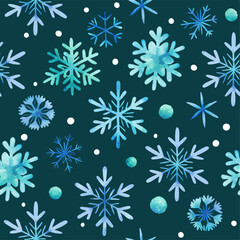 Wall Mural - watercolor hand painted snowflakes seamless vector pattern