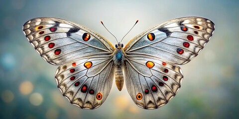 Macro photography of Apollo butterfly wings texture background, panoramic view