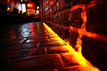 Wall Mural - Brick Wall and Cobblestone Pathway Illuminated by Warm Light