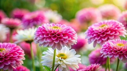 Wall Mural - Macro pink and white flowers in garden with blur background