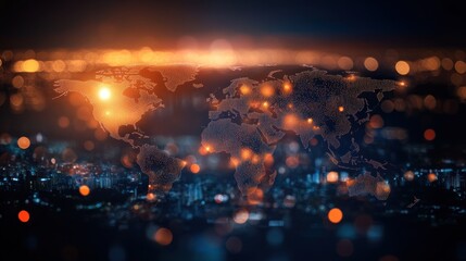 Poster - A digital world map illuminated by glowing points, symbolizing connectivity and data flow.