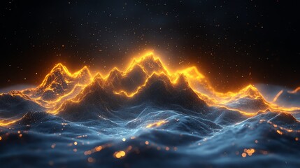 Wall Mural - a glowing mountain range with sparkling light, like a fiery landscape.