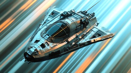 Wall Mural - a futuristic spaceship soars through space with a streak of light behind it.