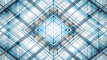 Poster - Abstract Geometric Pattern: Blue and White Interlocking Lines 