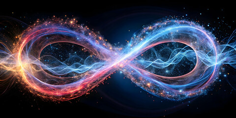 Poster - infinity symbol: a mesmerizing infinity symbol composed of glowing red and blue energy waves, set ag