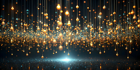 Canvas Print - golden rain of celebration: a mesmerizing abstract background with a cascade of golden orbs suspende