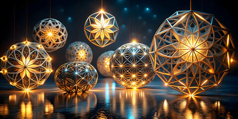Canvas Print - celestial ornaments: glowing geometric spheres