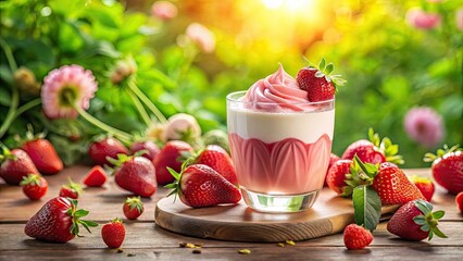 Savor the blissful delight of tilt-shift strawberry milk cream, an indulgent treat crafted for food lovers seeking a luscious and enchanting dessert experience.