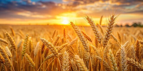 Wall Mural - macro wheat field at sunset with pink and purple color